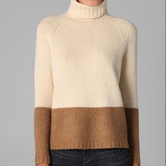 Vince Sweaters - Vince Wool Knit Neutral Colorblock Pattern Turtleneck Sweater size Small